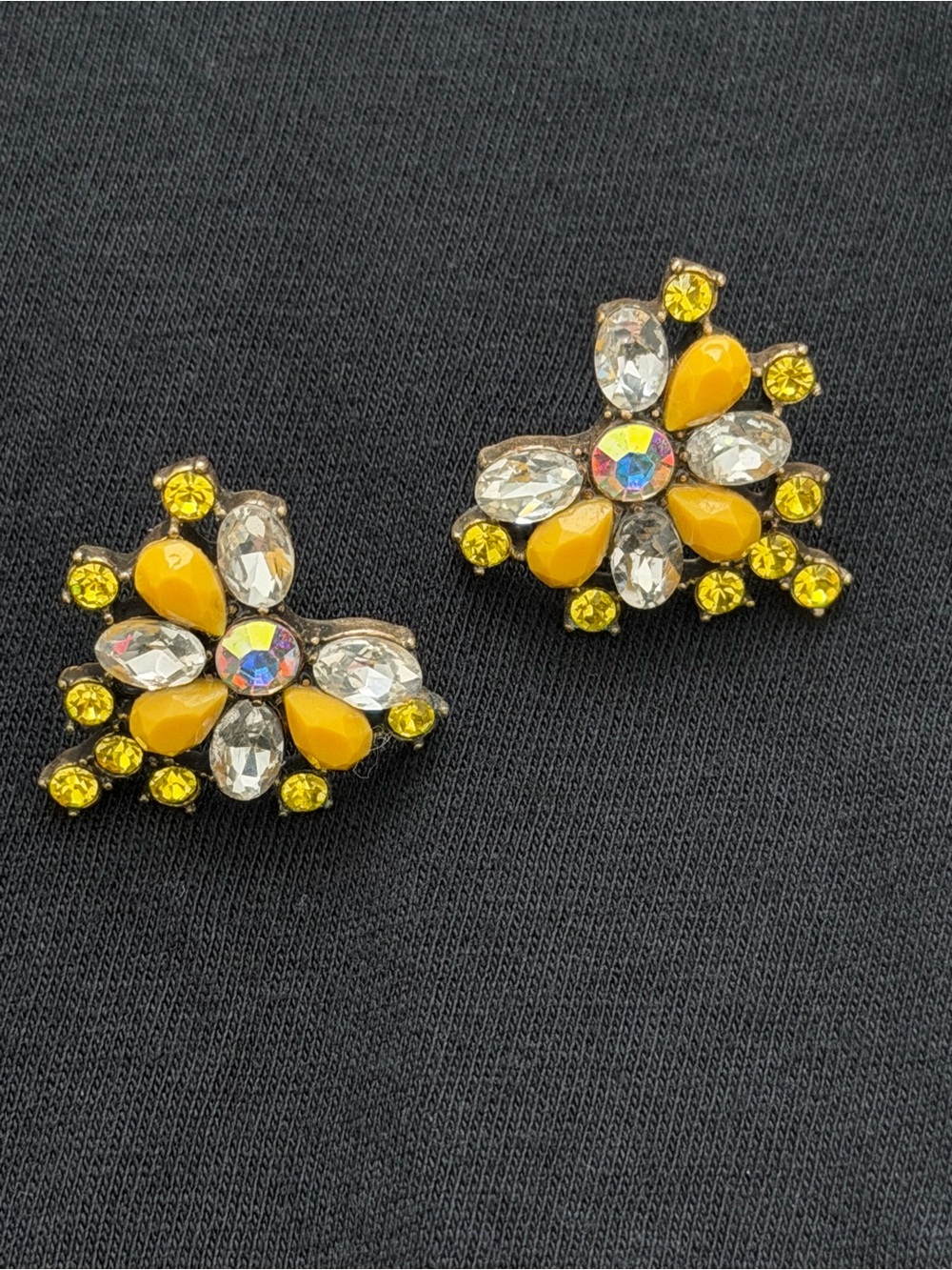Yellow Crystal Flower Stud Earrings - Women Jewelry